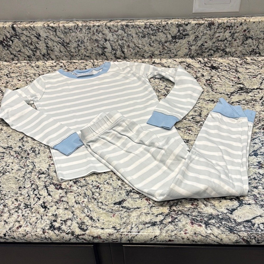 “Lake” Striped Kids Pajamas - Blue and White, Size 7, EUC, Super Soft